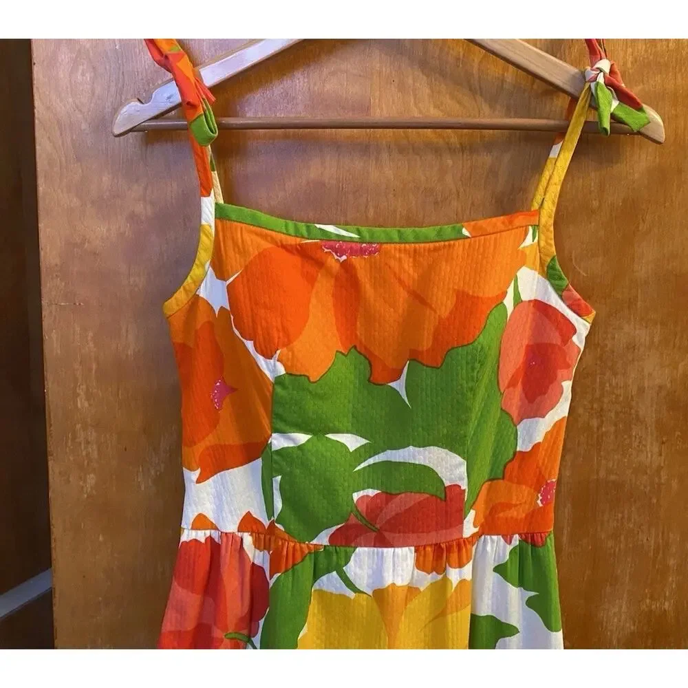 Vtg 60s 70s Malia Honolulu Maxi Dress Psychedelic Floral Sun Neon Hawaiian XS S - Picture 3 of 10